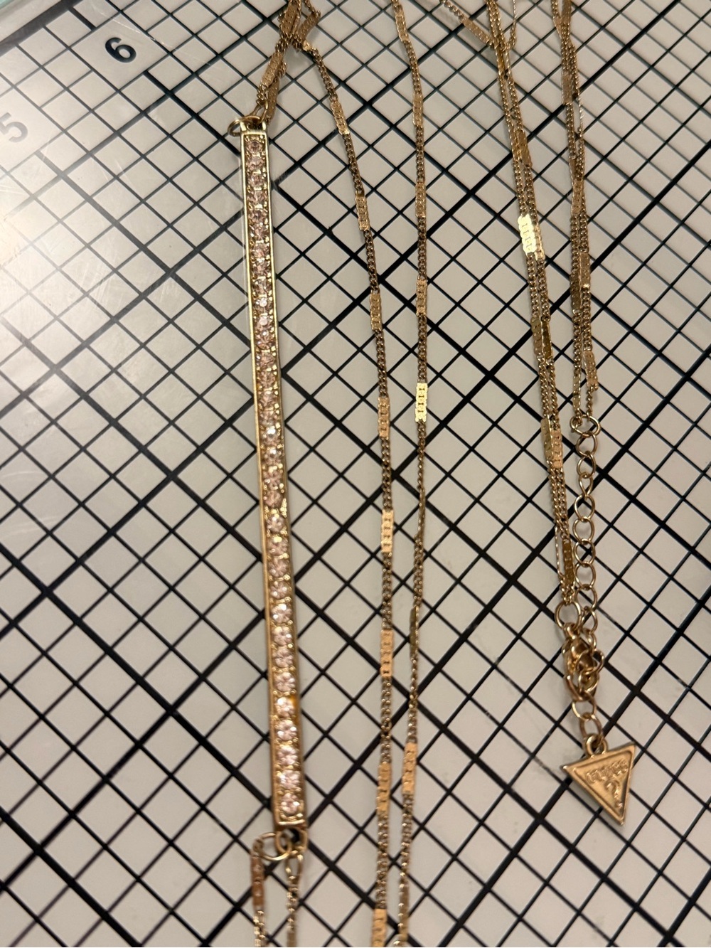 Guess Gold-Tone Bar Necklace with  Crystals 24”